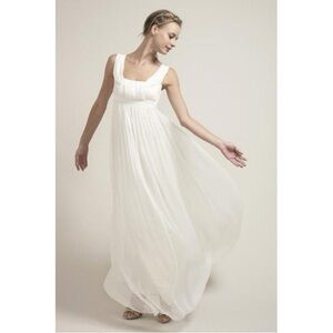 EUC - Saja Silk Chiffon Wedding Navy Empire Pleat Dress - 2